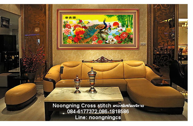 นก ดอกโบตั๋น ชุดปักครอสติช พิมพ์ลาย ครอสติสจีน งานฝีมือ DIY