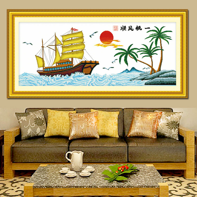 เรือสำเภา ชุดปักครอสติส พิมพ์ลาย ครอสติสจีน งานฝีมือทำที่บ้าน DIY