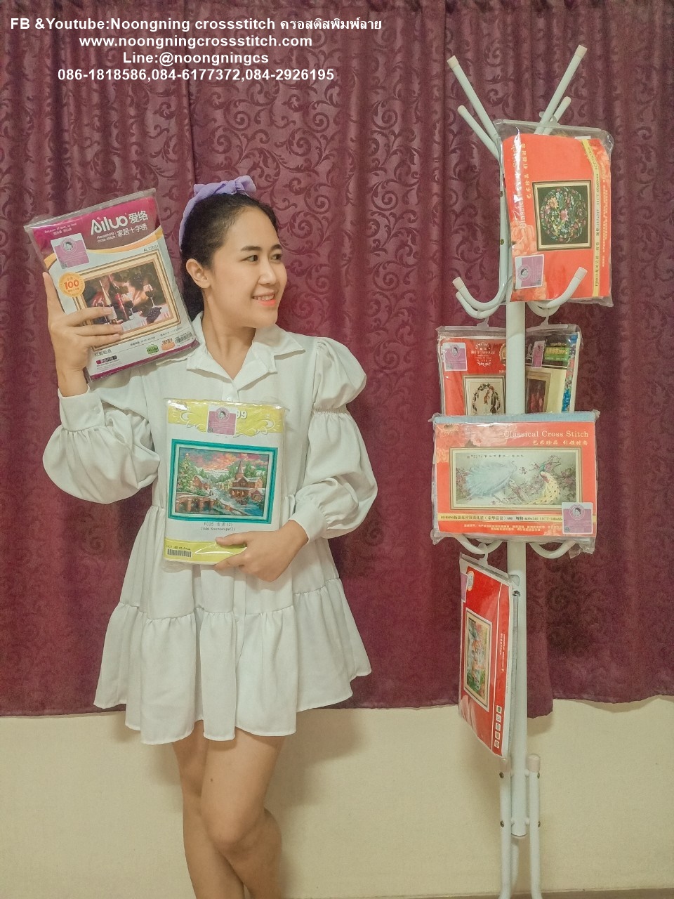 ดอกไม้ในแจกัน ชุดปักครอสติส พิมพ์ลาย ครอสติสจีน งานฝีมือทำที่บ้าน DIY