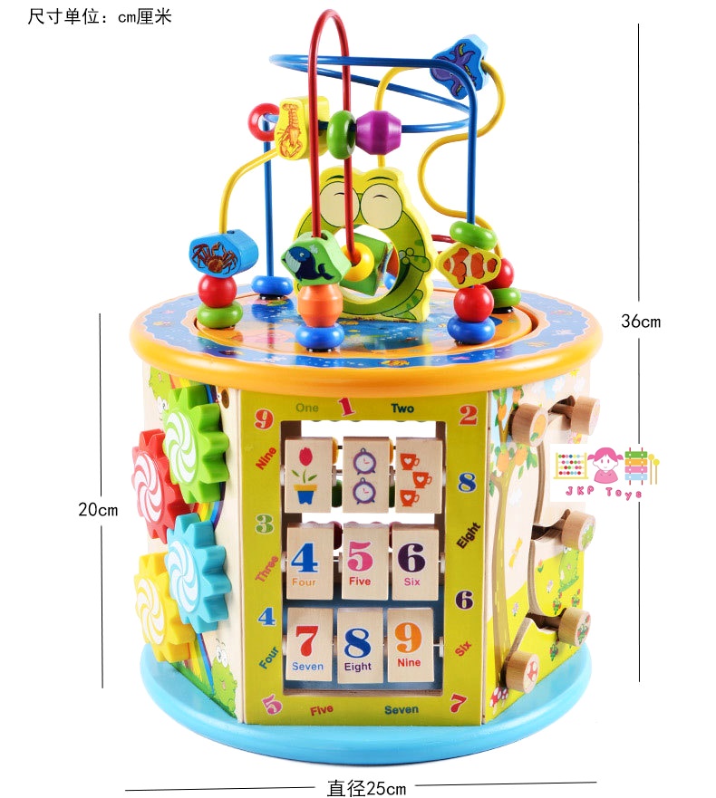 กล่องกิจกรรมไม้ 8 กิจกรรม รุ่นไม้หนา ขดลวดดึงออกมาเล่นข้างนอกได้