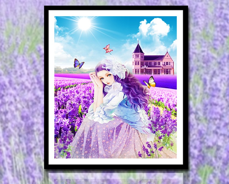 สาวงาม ทุ่งลาเวนเดอร์ ครอสติสคริสตัล Diamond painting โมเสก ภาพติดเพชร งานฝีมือทำที่บ้าน DIY