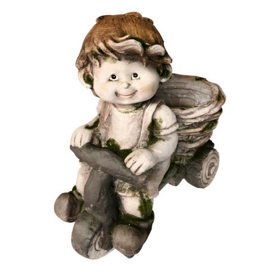 FONTE รูปปั้นเด็กชายแต่งสวน รุ่น GB29-8014B ขนาด 40.5 x 19.5 x 39.5 ซม. สีเทา รูปปั้นแต่งสวนสวย มองแล้วสบายตา น่าชม