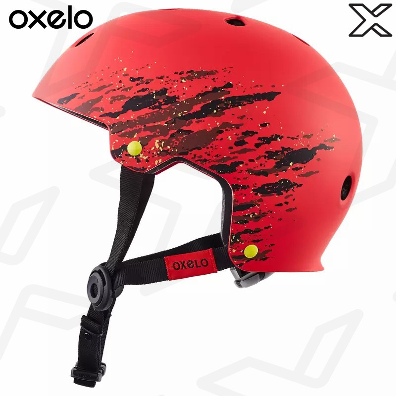 OXELO หมวกกันน็อคสำหรับเล่นสเก็ต สเก็ตบอร์ด และสกู๊ตเตอร์รุ่น Play 7 (สีแดง)