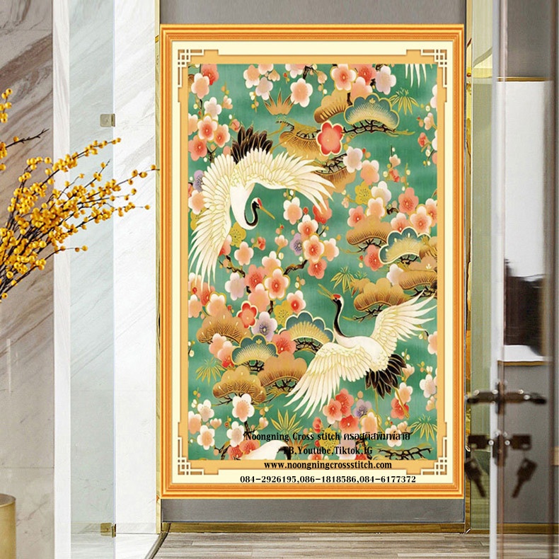 นกกระเรียน:อายุยืน ชุดปักครอสติส พิมพ์ลาย ครอสติสจีน งานฝีมือทำที่บ้าน DIY