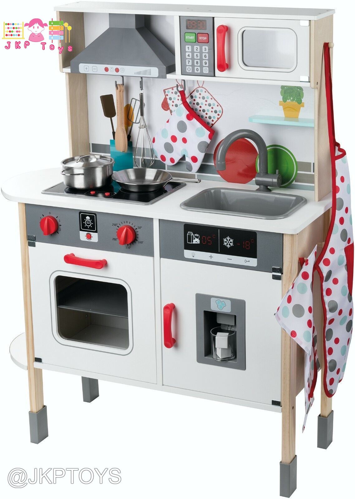 มีบริการประกอบให้ จัดส่งในกรุงเทพ + 500 ฿ PlayTive Junior Kitchen Wooden Toy ครัวไม้เทาแดง สูง110 ซม.ชุดครัวไม้ของเล่น ชุดครัวเด็ก
