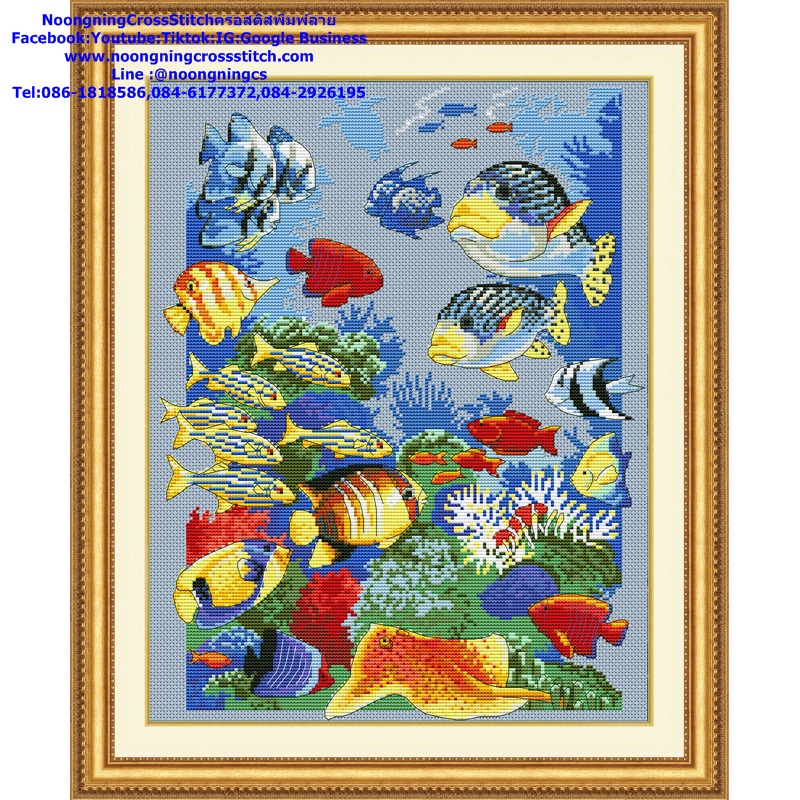 สัตว์ใต้ทะเล นานพันธุ์ ชุดปักครอสติช พิมพ์ลาย ครอสติสจีน งานฝีมือ DIY