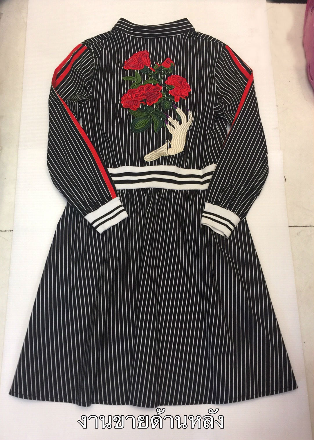 DS0049 เดรสแฟชั่น เดรสเกาหลี เดรสใส่ออกงาน เดรสลำลอง เดรสใส่เที่ยว เดรสไปงาน เดรสทำงาน เดรสสีดำ (ลายทาง)