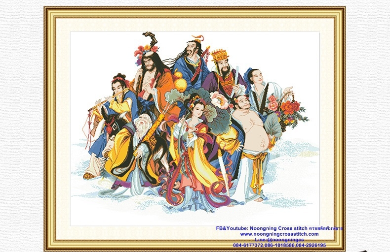 8 เซียน ชุดปักครอสติส พิมพ์ลาย ครอสติสจีน งานฝีมือทำที่บ้าน DIY