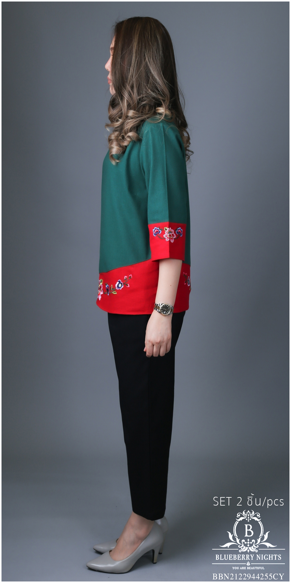 BLUEBERRY NIGHTS 14130 ชุดเซ็ตผ้าฝ้ายธรรมชาติ เสื้อผ้าฝ้ายธรรมชาติเนื้อดีเกรดพรีเมี่ยม เนื้อผ้านุ่มใส่สบายมากๆๆ ดีเทลผ้าสีพื้นตัดสลับสี ปักลวดลายดอกไม้หน้าและหลัง แพทเทิร์นกางเกงสีพื้นขายาว เอวยางยืดอิลาสติกอย่างดี มีกระเป๋าข้างซ้าย-ขวา ใส่สบายมากๆ ใส่เที