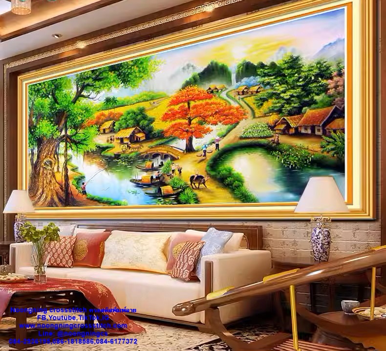 วิถีชนบท ชุดปักครอสติส พิมพ์ลาย ครอสติสจีน งานฝีมือทำที่บ้าน DIY