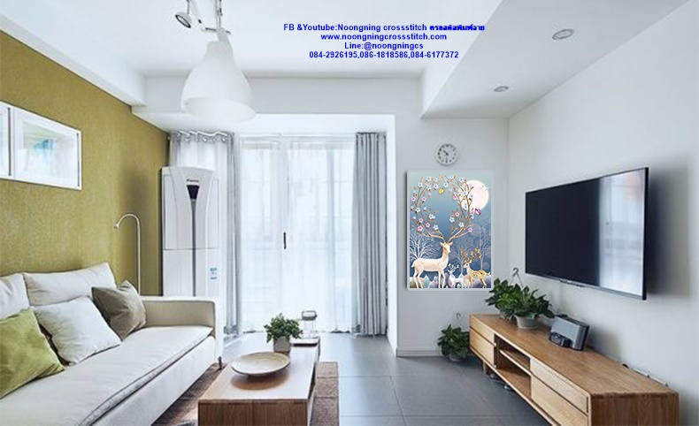 ครอบครัวกวาง มงคล ชุดปักครอสติส พิมพ์ลาย ครอสติสจีน งานฝีมือทำที่บ้าน DIY