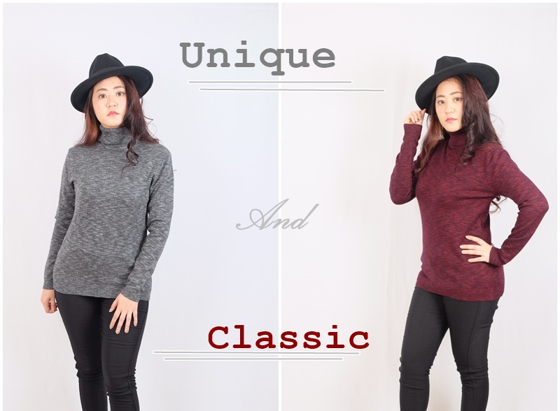 เสื้อคอเต่าสีแดงขนาดกลางผู้หญิงไหมพรมกันหนาว