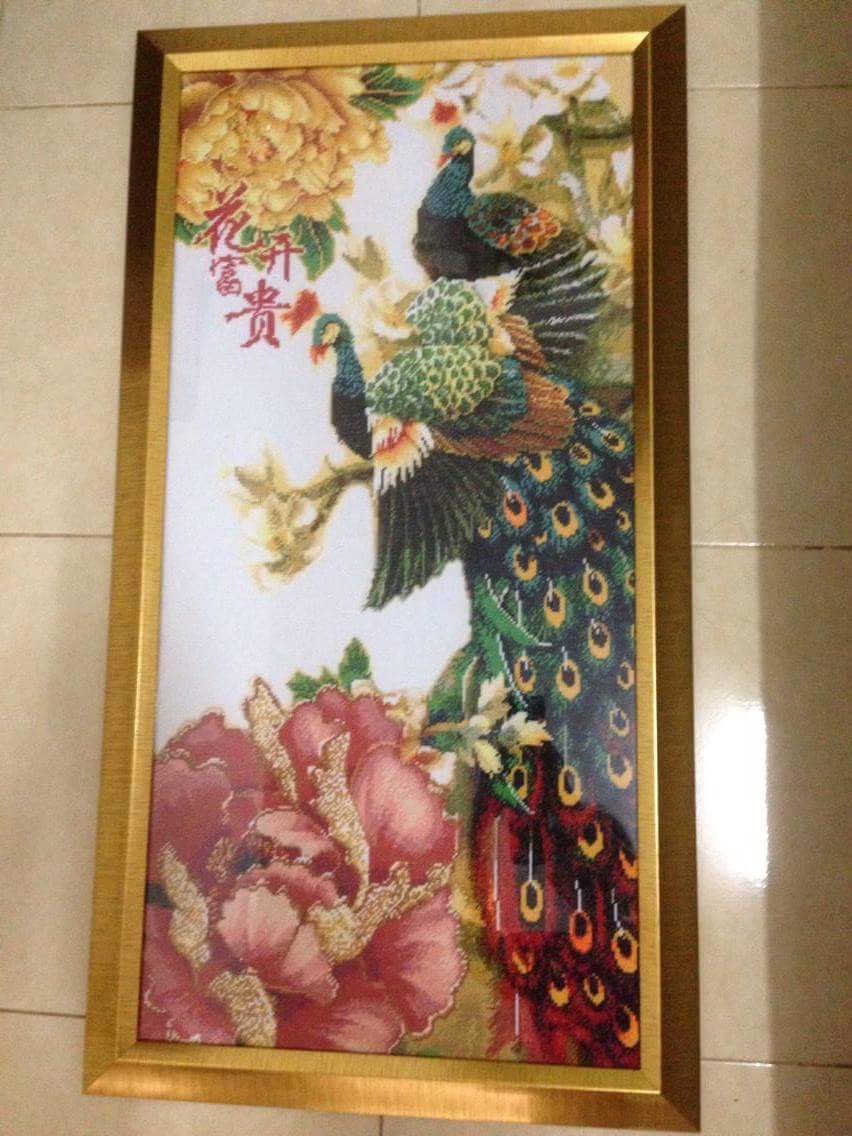นกกระเรียน ดอกโบตั๋น ชุดปักครอสติส พิมพ์ลาย ครอสติสจีน งานฝีมือทำที่บ้าน DIY