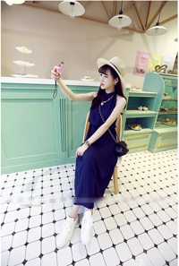 เสื้อผ้าแฟชั่นเกาหลีชุดเดรสยาวน่ารักสีน้ำเงิน
