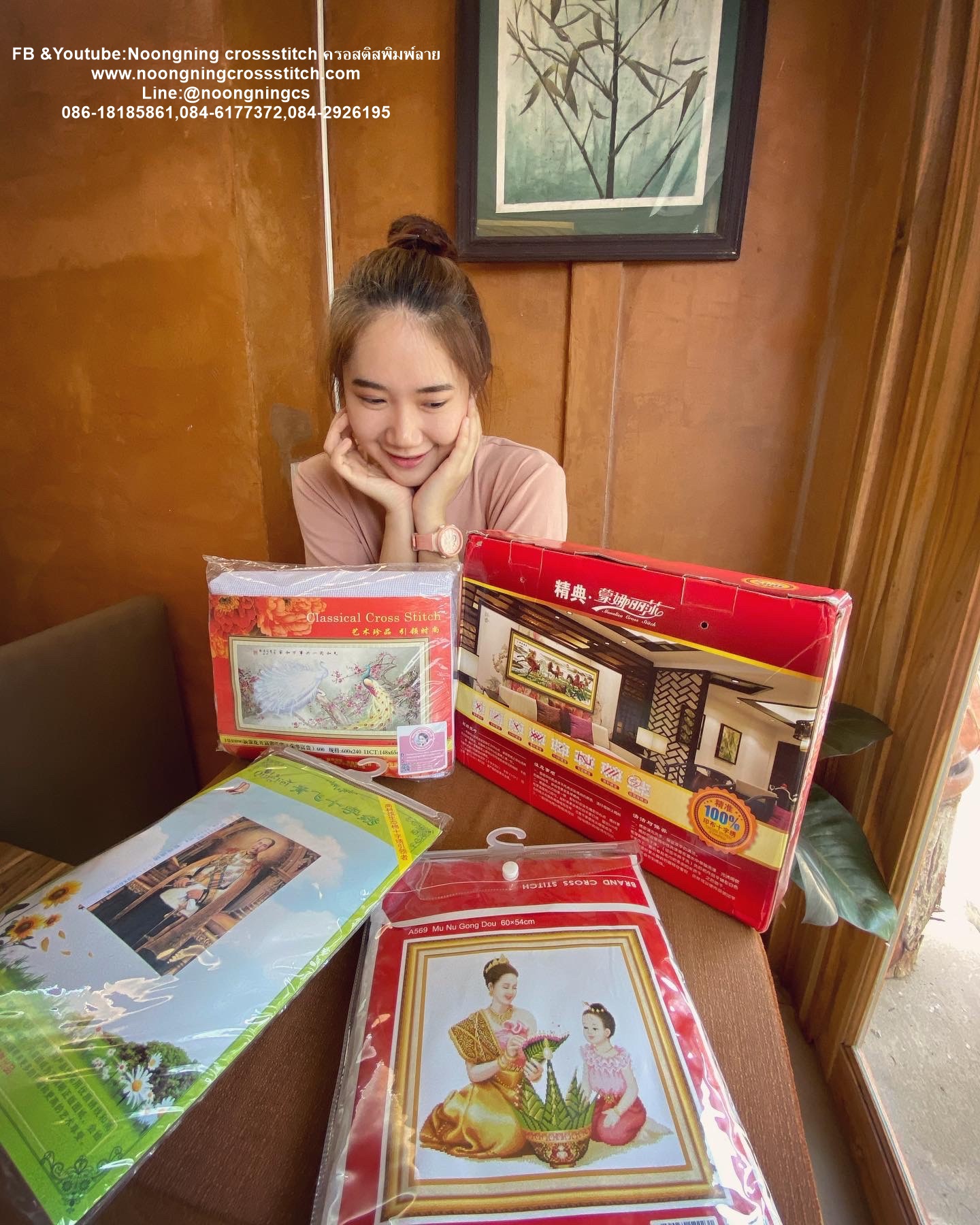 ปลาคราฟคู่ ดอกบัว ชุดปักครอสติส พิมพ์ลาย ครอสติสจีน งานฝีมือทำที่บ้าน DIY