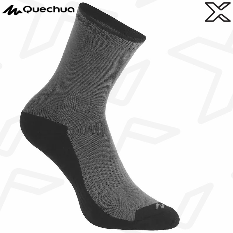 QUECHUA ถุงเท้ายาวสำหรับใส่เดินในเส้นทางธรรมชาติรุ่น NH100 แพ็ค 2 คู่ (สีเทา)