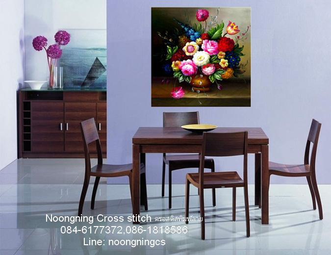 นกยูงคู่ ดอกแมกโลเนีย ชุดปักครอสติส พิมพ์ลาย ครอสติสจีน งานฝีมือทำที่บ้าน DIY