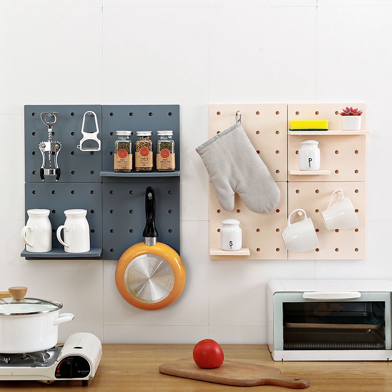 ชั้นวางติดผนัง ชั้นวางติดผนังไม่ต้องเจาะ ชั้นวางติดผนังห้องน้ำ ห้องครัว มีให้เลือก 3 สี Pegboard linhaomall