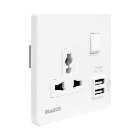 ชุดเต้ารับ UNIVERSAL HACO BR-S1U 2 USB ผลิตจากทองเหลืองอย่างดีไม่บิดงอง่าย