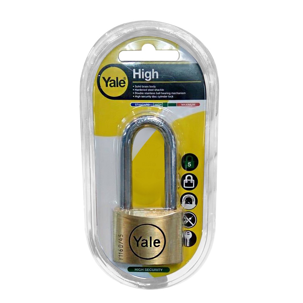 แม่กุญแจ กุญแจคล้อง กุญแจ กุญแจลูกปืน YALE BDR45L 45มิลลิเมตร POLISHED BRASS