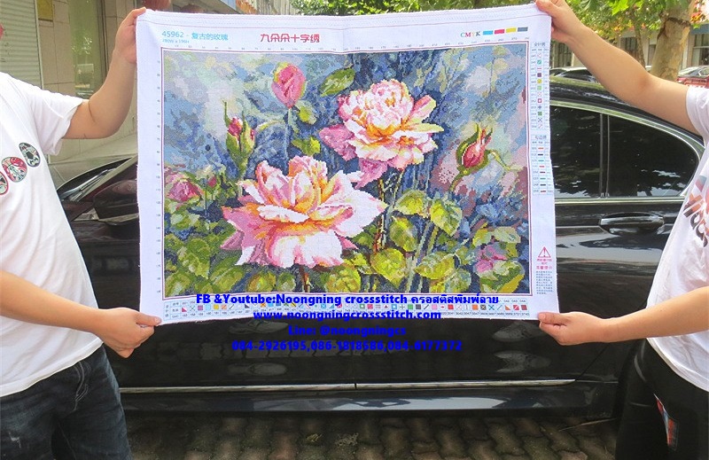 สวนดอกกุหลาบ ครอสติสปักสำเร็จ58x66cm ไม่รวมกรอบ งานฝีมือ DIY