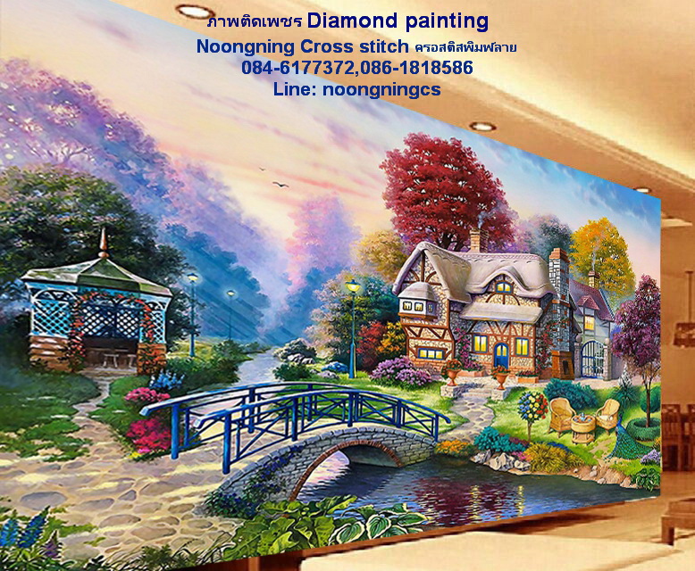 บ้านริมน้ำ ครอสติสคริสตัล Diamond painting โมเสก ภาพติดเพชร งานฝีมือ DIY