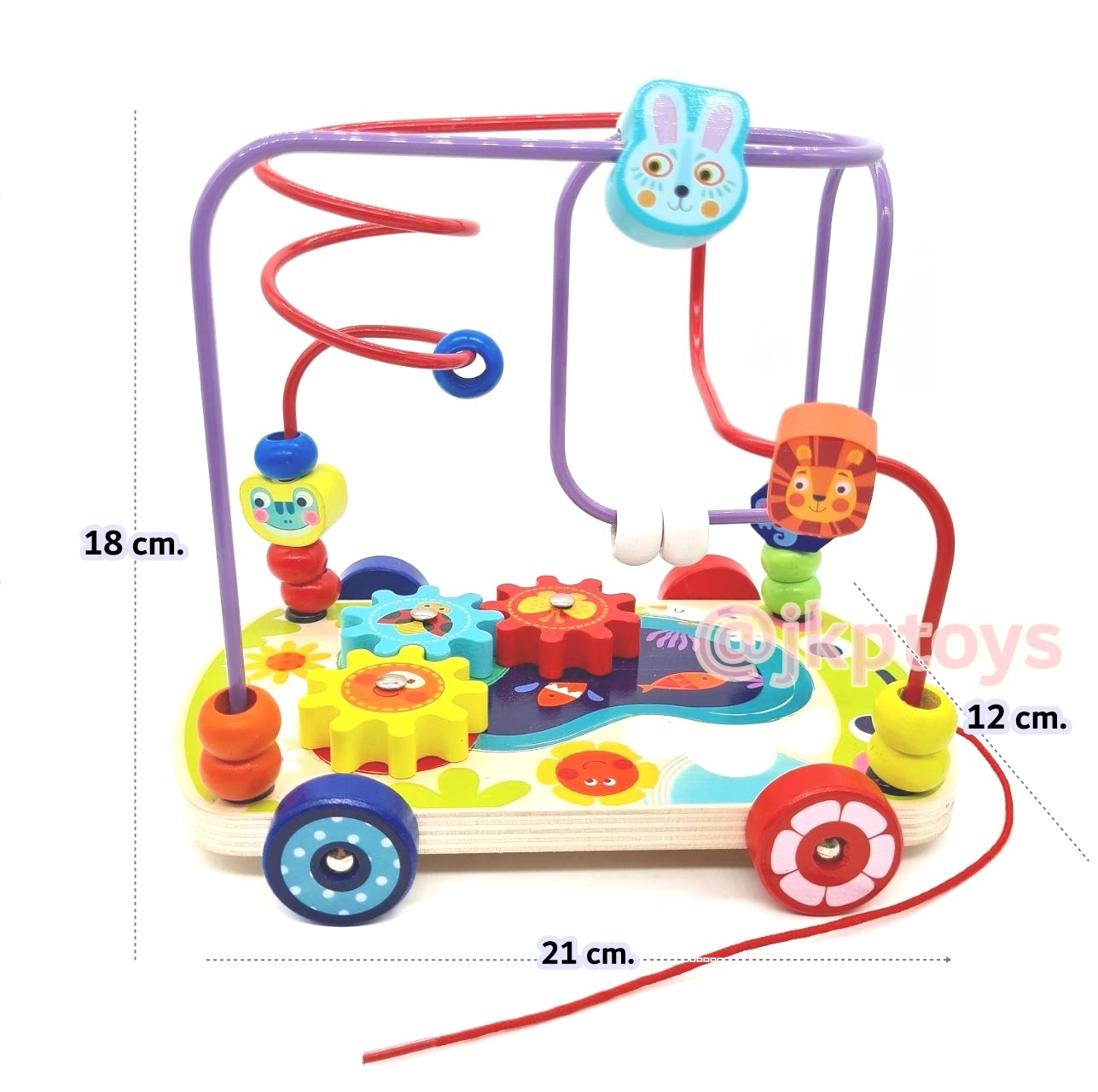 ของเล่นไม้เสริมพัฒนาการ ขดลวดฝึกสมาธิพร้อมล้อลากจูงสำหรับหัดเดินลายสัตว์