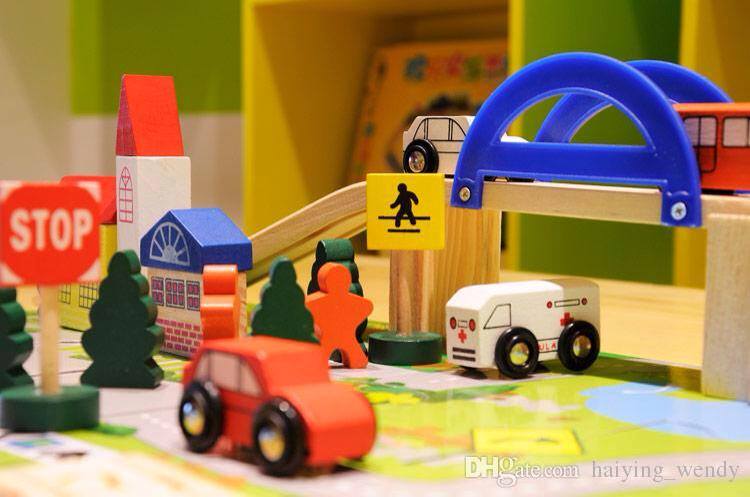 บล็อกไม้สร้างถนนเเละสวนหย่อม ชุด Rail Overpass 40 ชิ้น