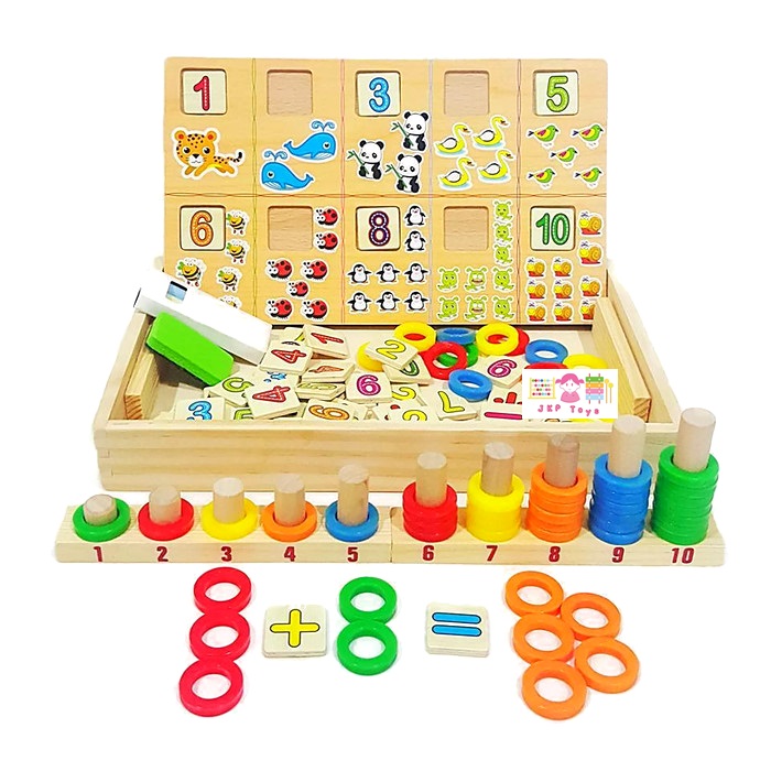 กล่องไม้สอนนับเลขพร้อมกระดาน ห่วงสวมหลัก (Donuts number-crunching)