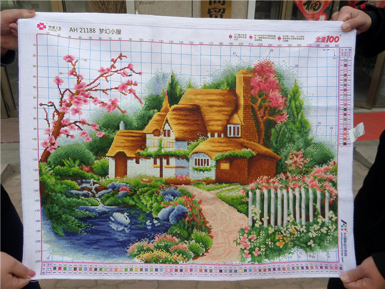 วิวบ้าน ชุดปักครอสติส พิมพ์ลาย ครอสติสจีน งานฝีมือทำที่บ้าน DIY