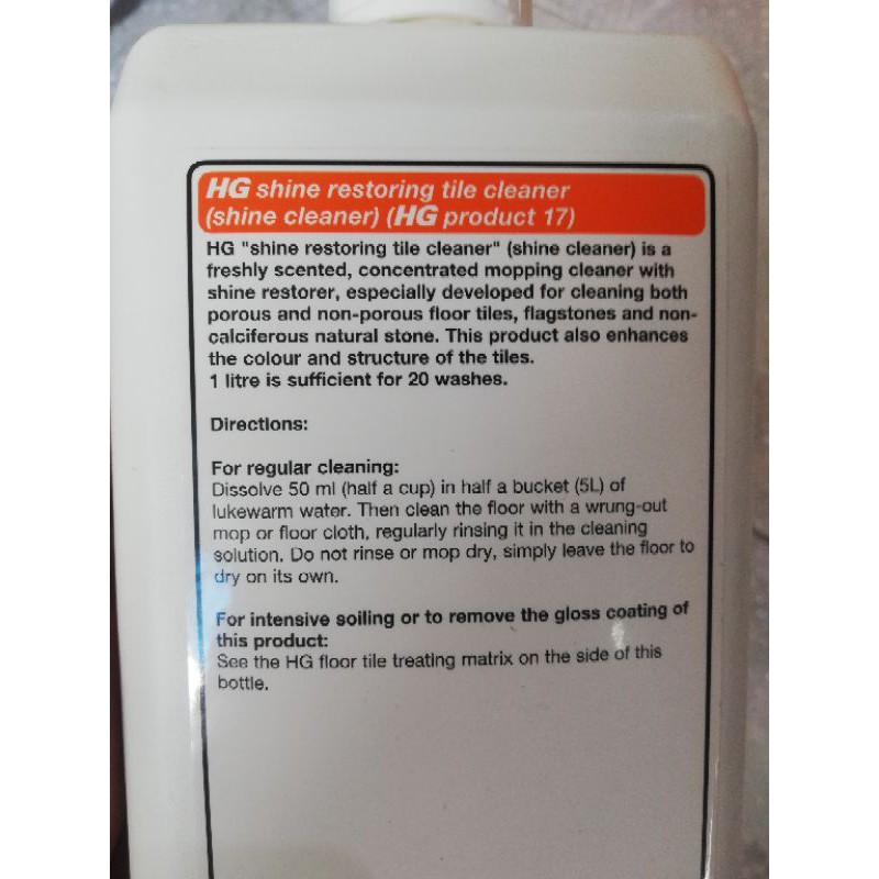 น้ำยาทำความสะอาดกระเบื้องหินธรรมชาติ HG 1 ลิตร CLEAN&POLISH NATURAL STONE 1L HG