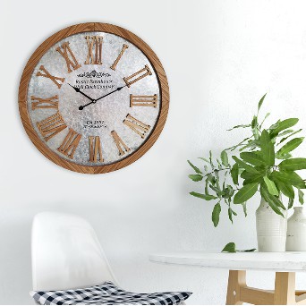 KH นาฬิกาไม้แขวนผนัง 24 นิ้ว ขนาด 60 x 4.5 x 60 ซม. สีน้ำตาล - เงิน Arcadia KASSA HOME รุ่น B0161