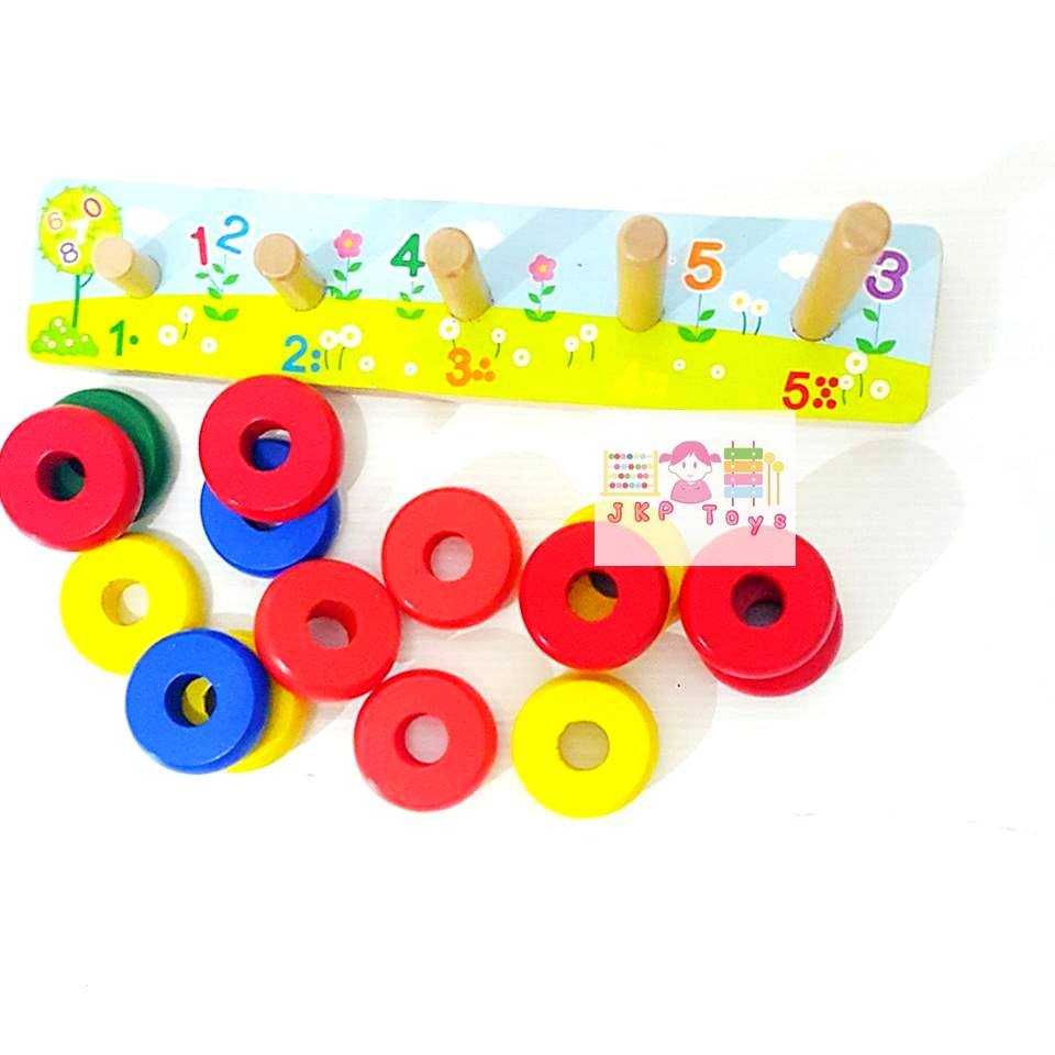 ของเล่นไม้ เสริมพัฒนาการลูกคิดไม้สวมหลักนับเลข 5 เเถว สำเนา