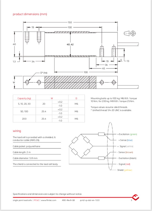 PC42 Single Point Load Cell (5 – 200kg)