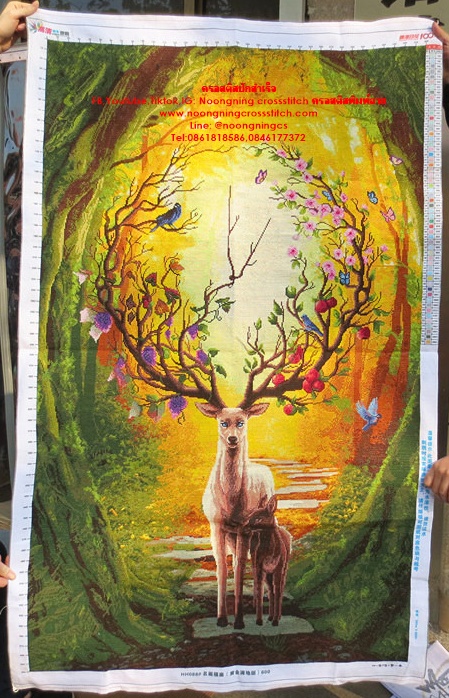 กวางแม่ลูก มงคล ครอสติสปักสำเร็จ145x90cm ไม่รวมกรอบ งานฝีมือ DIY