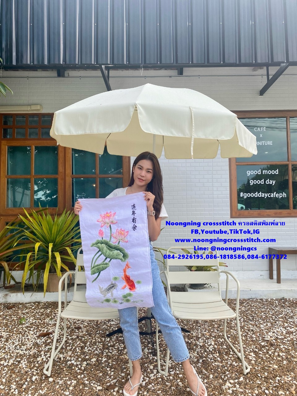 ปลาคราฟ ดอกบัว มงคล ชุดปักครอสติช พิมพ์ลาย ครอสติสจีน งานฝีมือ DIY