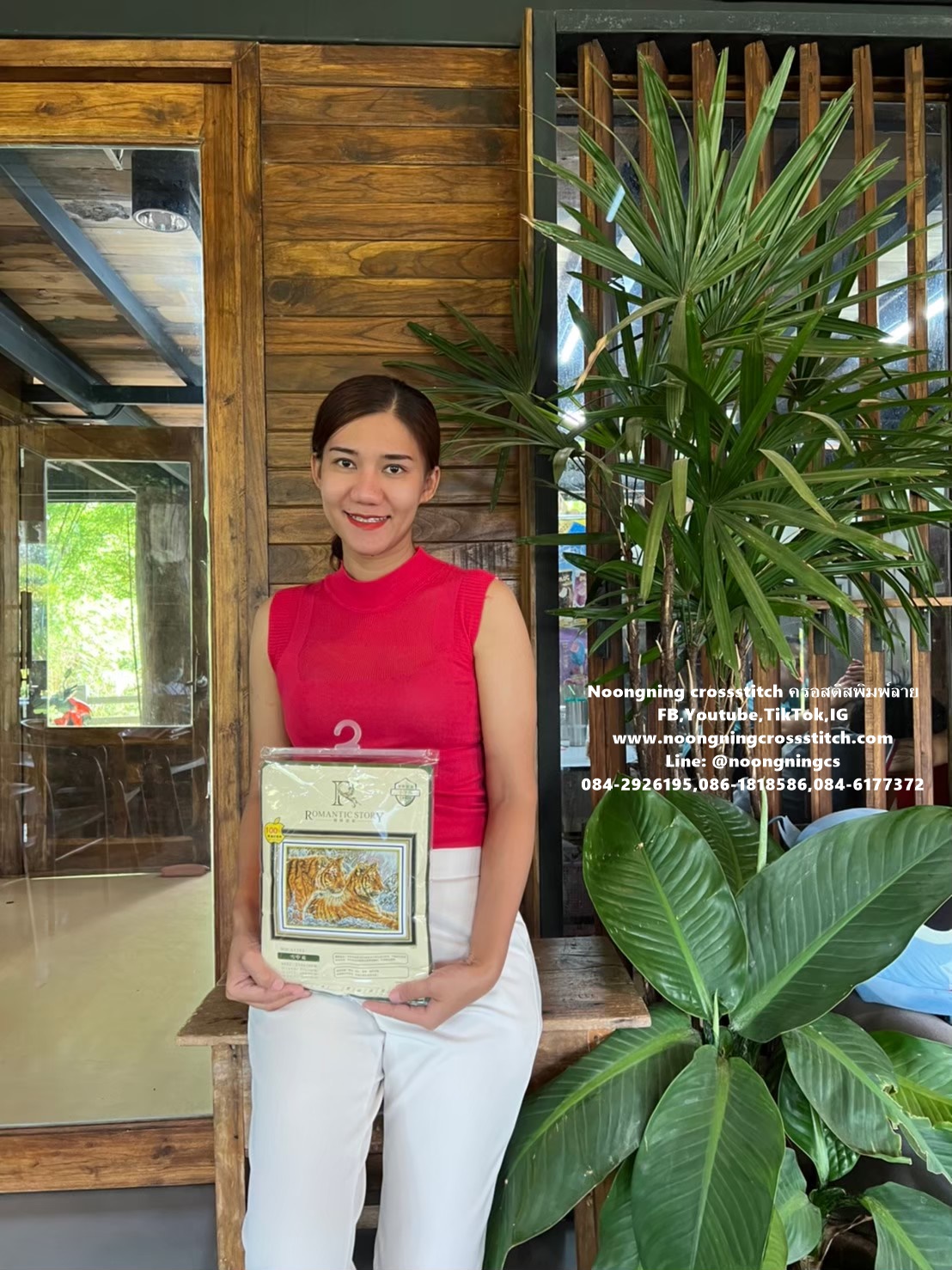 แจกันดอกกุหลาบ ชุดปักครอสติช พิมพ์ลาย ครอสติสจีน งานฝีมือ DIY