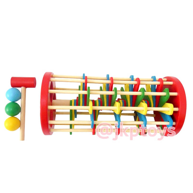 ของเล่นไม้เสริมพัฒนาการ ทุบบอลหล่นบรรได