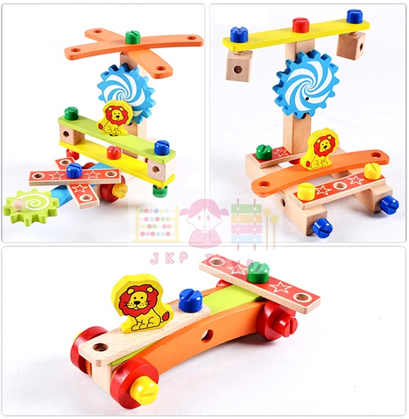 ชุดบล็อคไม้เสริมทักษะ เก้าอี้ช่างไม้ขันน็อต