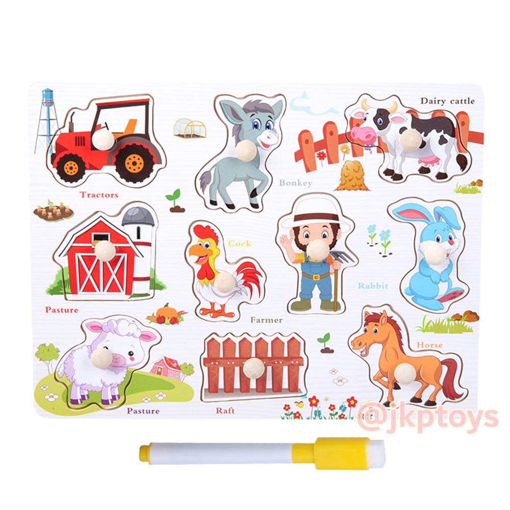 หมุดไม้เสริมความรู้เเละจับคู่ภาพลายสัตว์ฟาร์ม