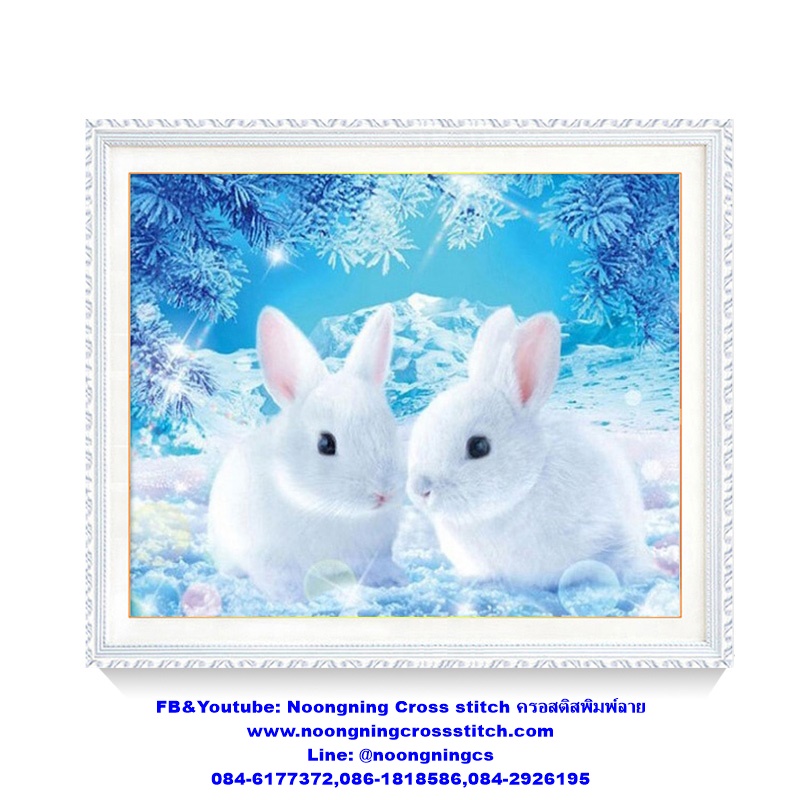 กระต่ายคู่มงคล ครอสติสคริสตัล Diamond painting โมเสก ภาพติดเพชร งานฝีมือทำที่บ้าน DIY