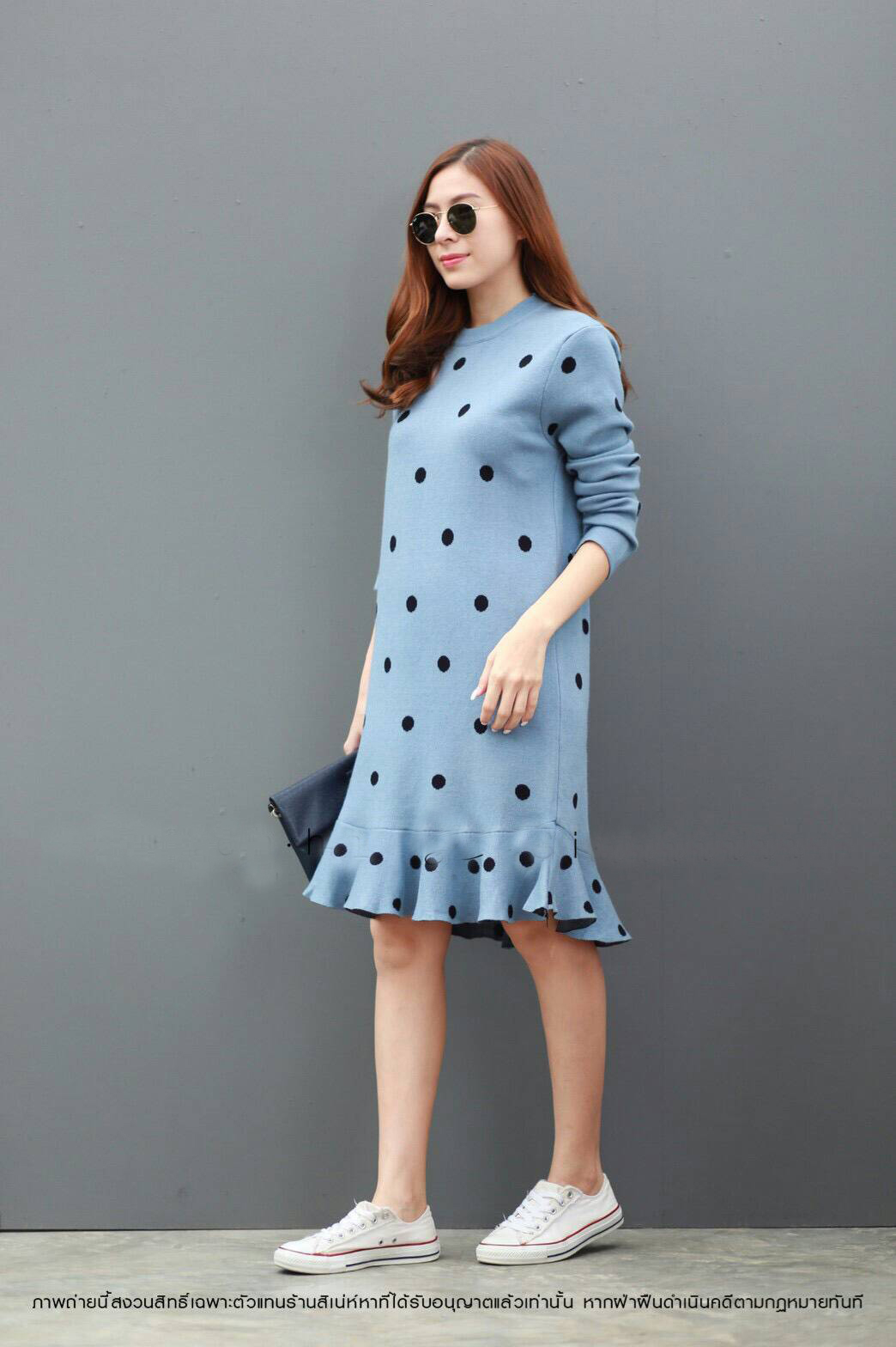 DS0113 เดรสไหมพรม เดรสแฟชั่น เดรสเกาหลี มินิเดรส เดรสสั้น (ฟ้าอมเทา)
