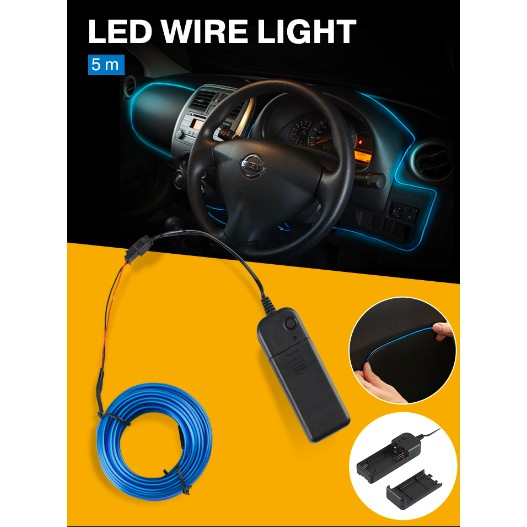 !!สินค้าขายดี!! สายไฟ LED เรืองแสงตกแต่งรถยนต์ สายไฟนีออน 5 เมตร LED Wire Light 5 Meters