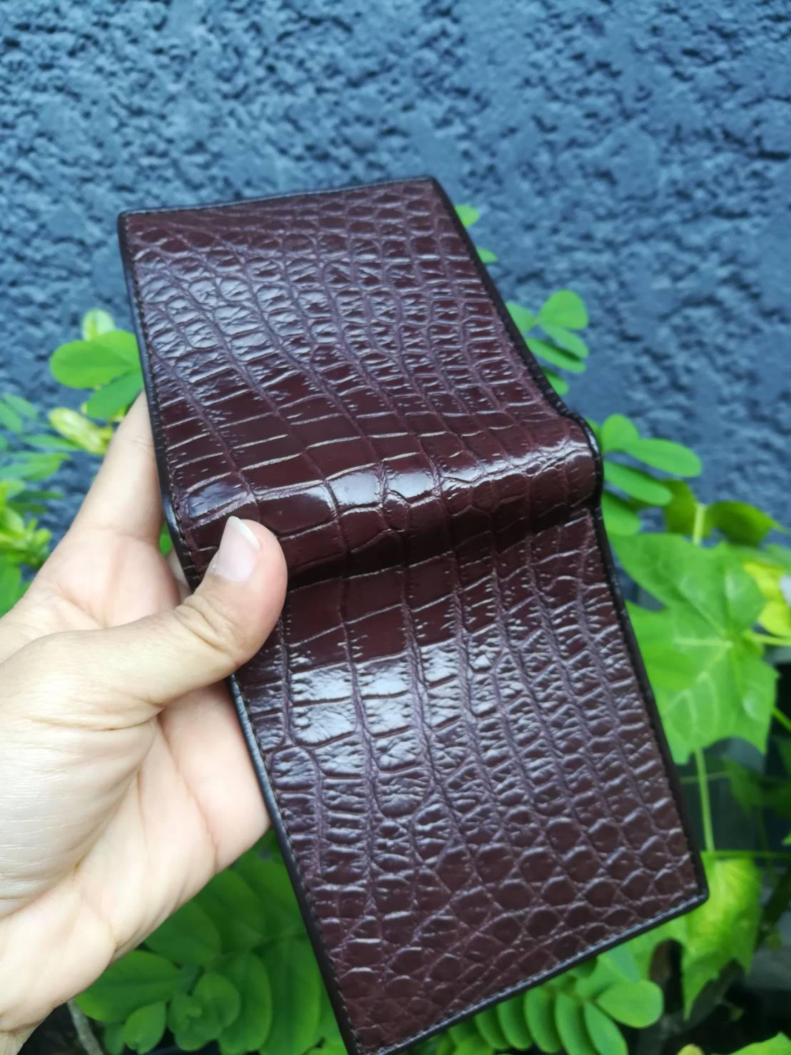 กระเป๋าหนังจระเข้แท้(หนังท้อง) สีน้ำตาล (ซับในมีตำหนิ)