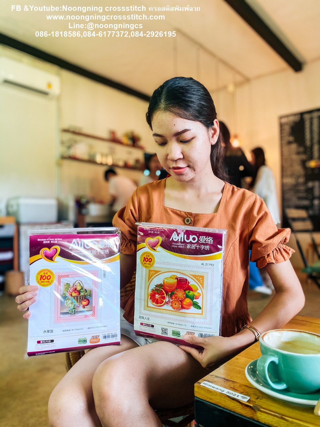 นกคู่ดอกไม้สวยงาม ชุดปักครอสติช พิมพ์ลาย ครอสติสจีน งานฝีมือ DIY