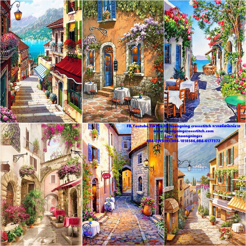 คาเฟ่ สวยงาม ชุดปักครอสติช พิมพ์ลาย ครอสติสจีน งานฝีมือ DIY