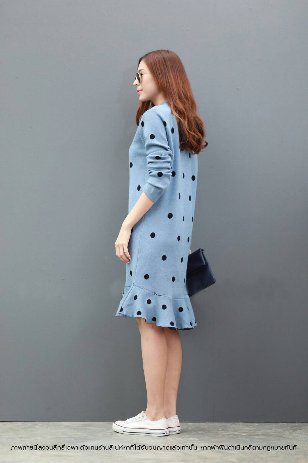 DS0113 เดรสไหมพรม เดรสแฟชั่น เดรสเกาหลี มินิเดรส เดรสสั้น (ฟ้าอมเทา)