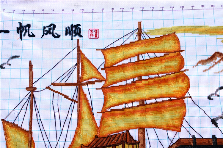 เรือสำเภา ชุดปักครอสติส พิมพ์ลาย ครอสติสจีน งานฝีมือทำที่บ้าน DIY