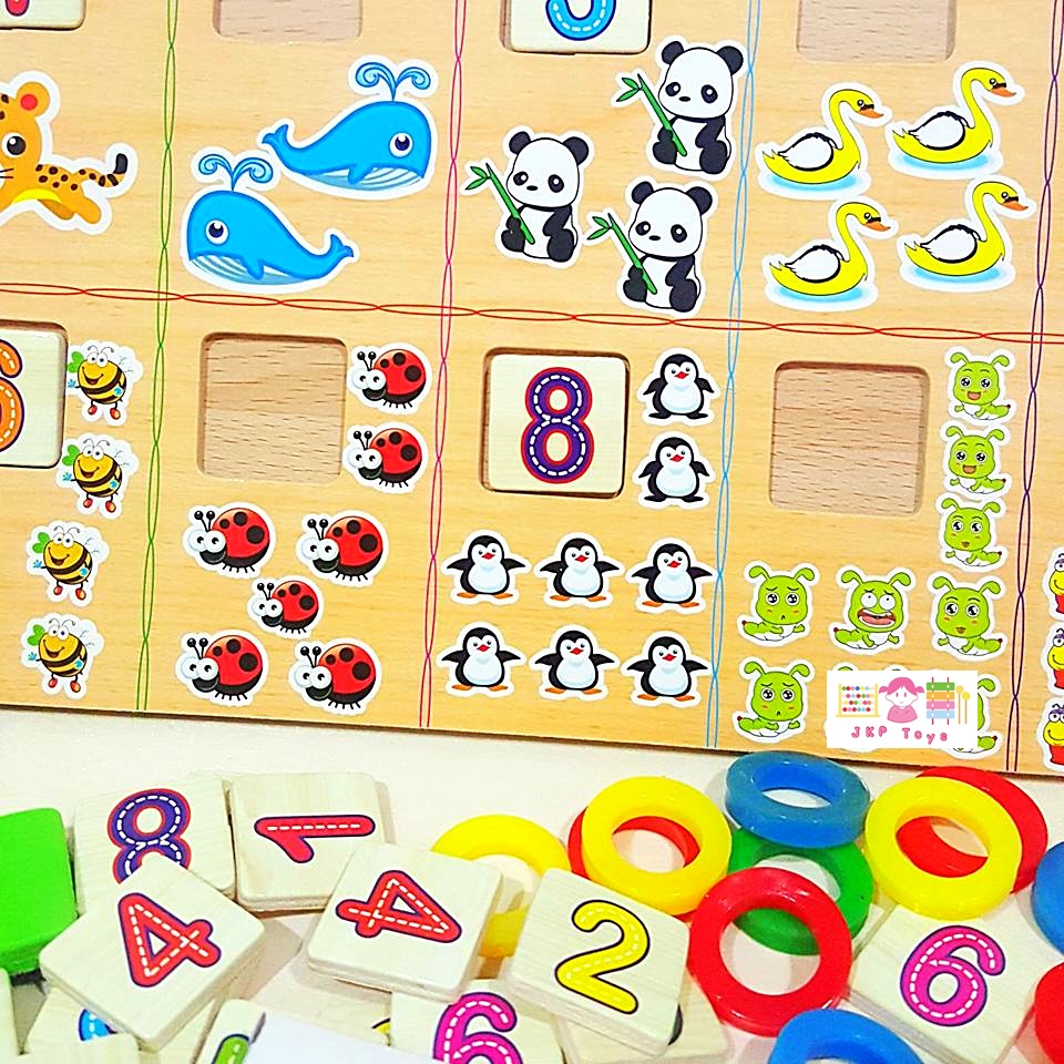 กล่องไม้สอนนับเลขพร้อมกระดาน ห่วงสวมหลัก (Donuts number-crunching)