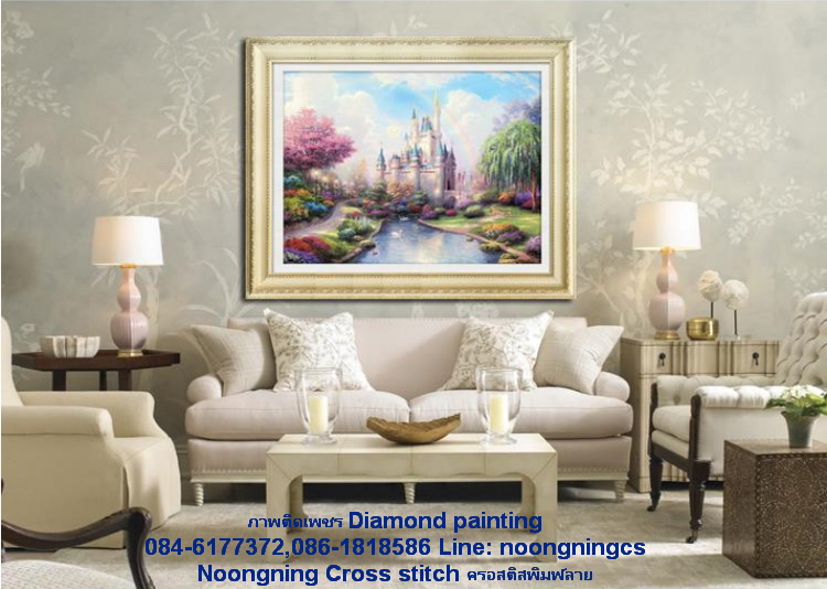 ปราสาทริมน้ำ ครอสติสคริสตัล Diamond painting โมเสก ภาพติดเพชร งานฝีมือ DIY
